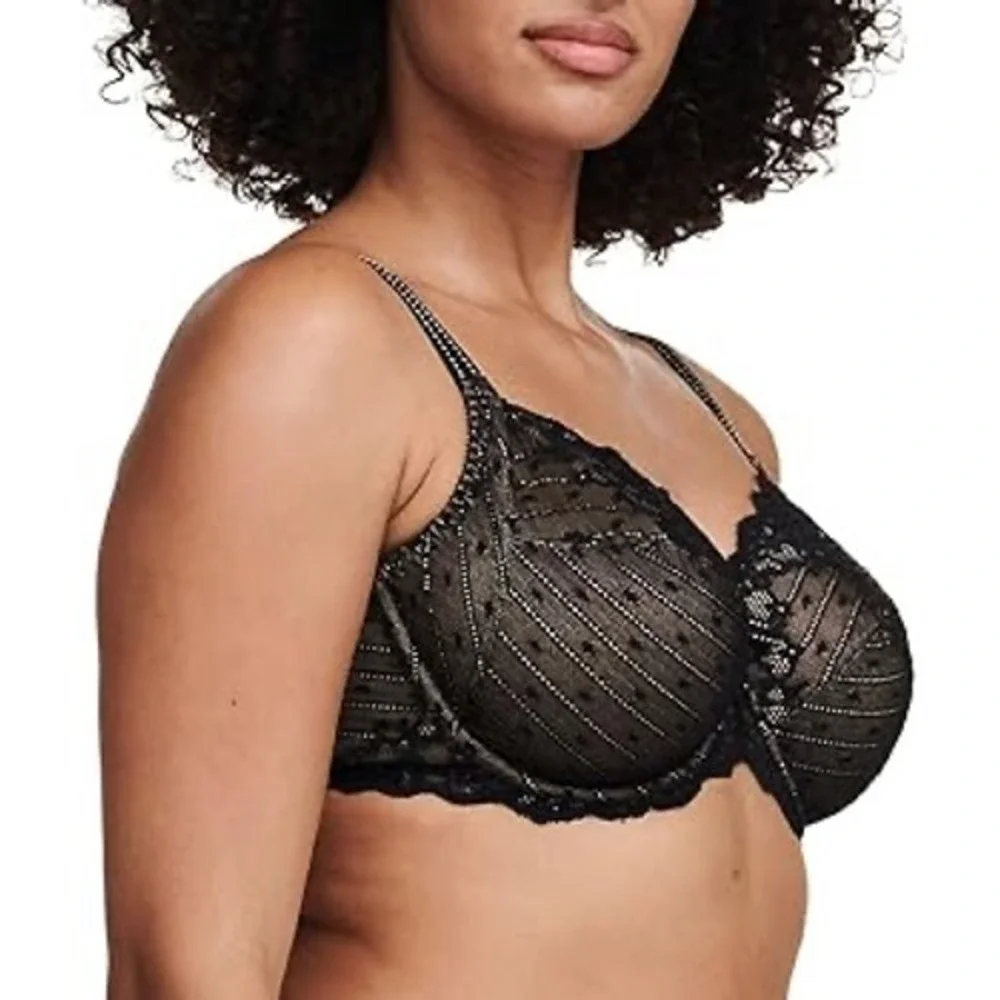 Chantelle Rive Gauche Lace Bra Size 40DDDD Black Full Coverage Unlined Underwire
